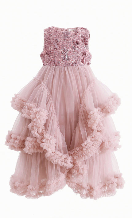 kids atelier tulleen Pink Sequin & Cascading Tulle Gown