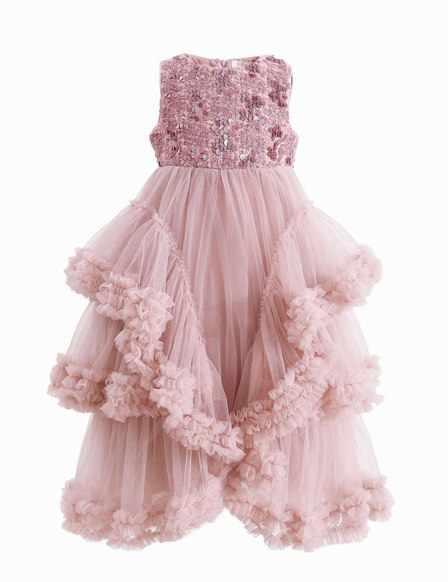 kids atelier tulleen Pink Sequin & Cascading Tulle Gown