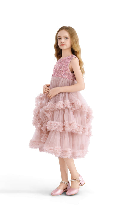 kids atelier tulleen Pink Sequin & Cascading Tulle Gown