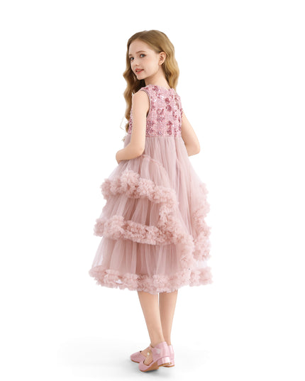 kids atelier tulleen Pink Sequin & Cascading Tulle Gown