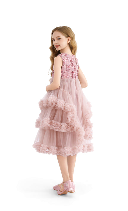 kids atelier tulleen Pink Sequin & Cascading Tulle Gown