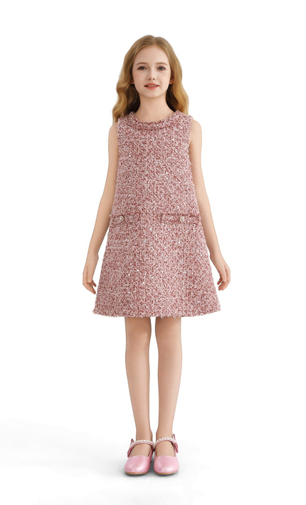 kids atelier tulleen Pink Tweed Sequin Shift Dress