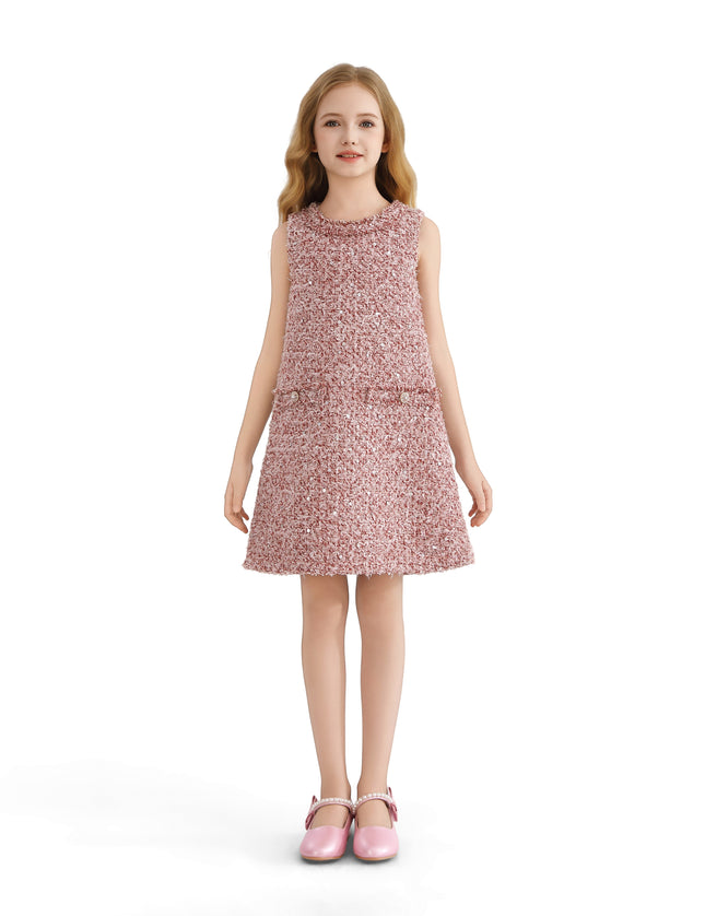 kids atelier tulleen Pink Tweed Sequin Shift Dress
