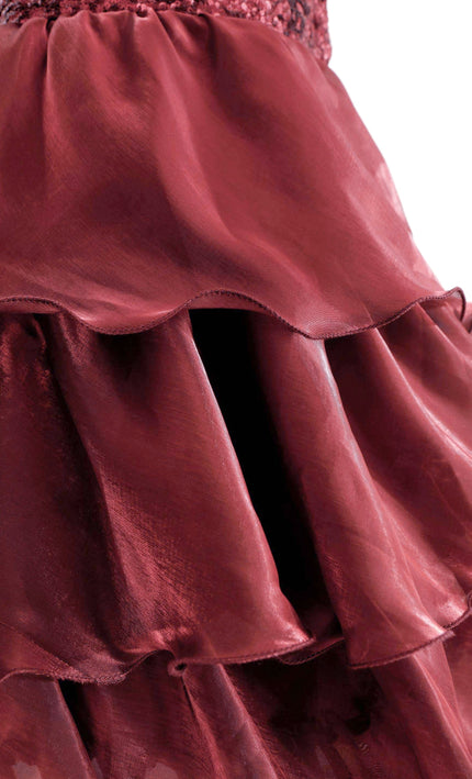 kids atelier tulleen Red Sequin & Tiered Organza Dress