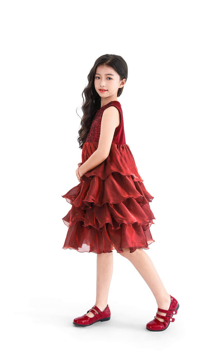 kids atelier tulleen Red Sequin & Tiered Organza Dress