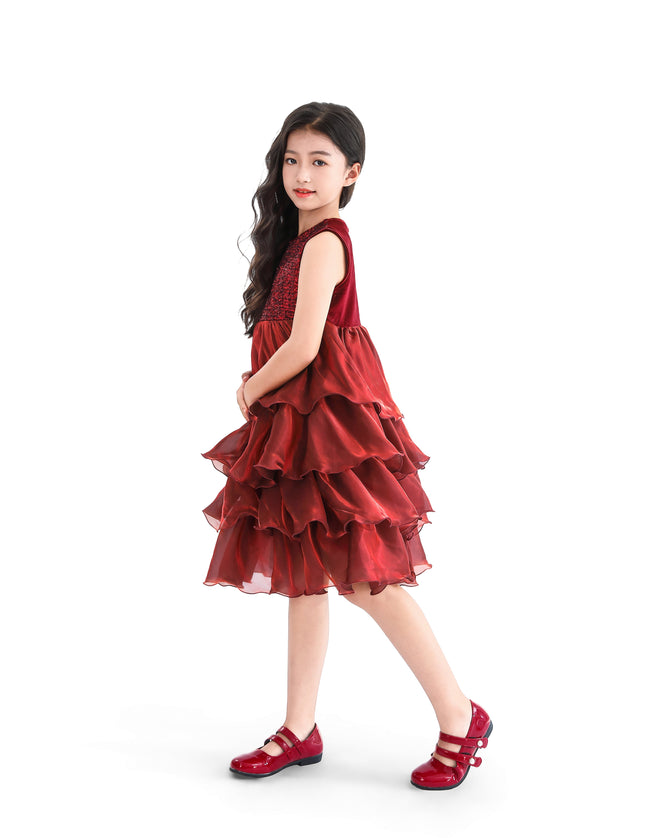kids atelier tulleen Red Sequin & Tiered Organza Dress
