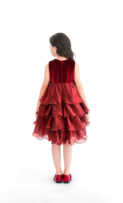 kids atelier tulleen Red Sequin & Tiered Organza Dress