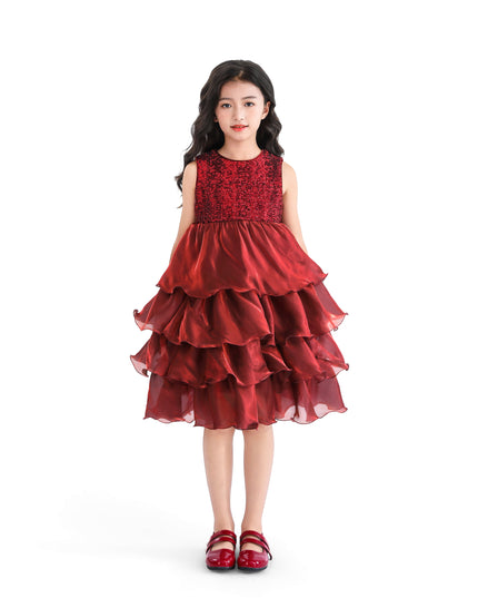 kids atelier tulleen Red Sequin & Tiered Organza Dress