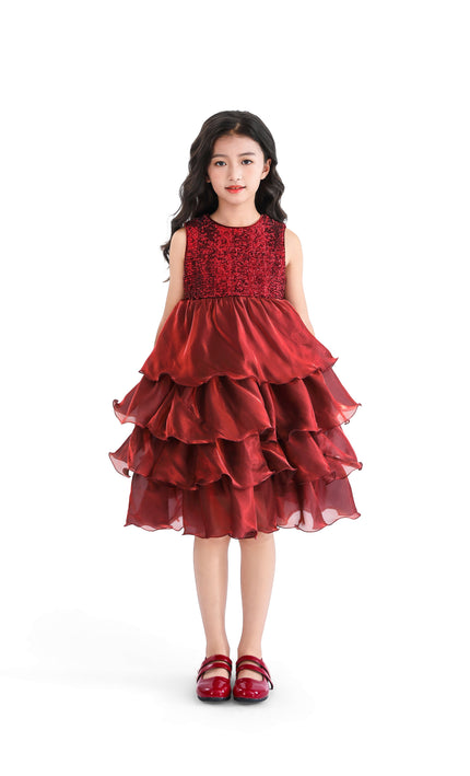 kids atelier tulleen Red Sequin & Tiered Organza Dress