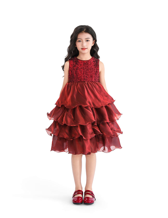 kids atelier tulleen Red Sequin & Tiered Organza Dress