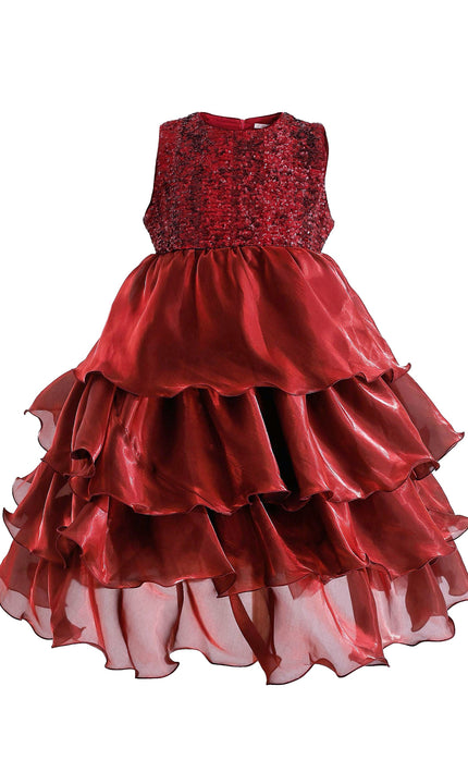 kids atelier tulleen Red Sequin & Tiered Organza Dress