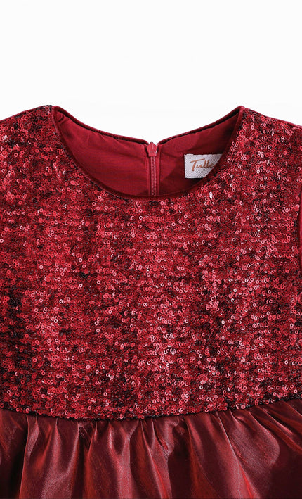 kids atelier tulleen Red Sequin & Tiered Organza Dress