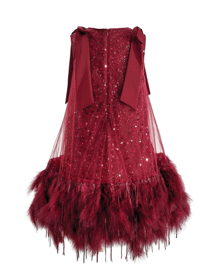 kids atelier tulleen Red Sequin Feather Dress