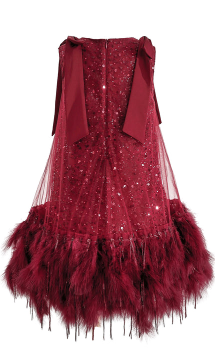 kids atelier tulleen Red Sequin Feather Dress