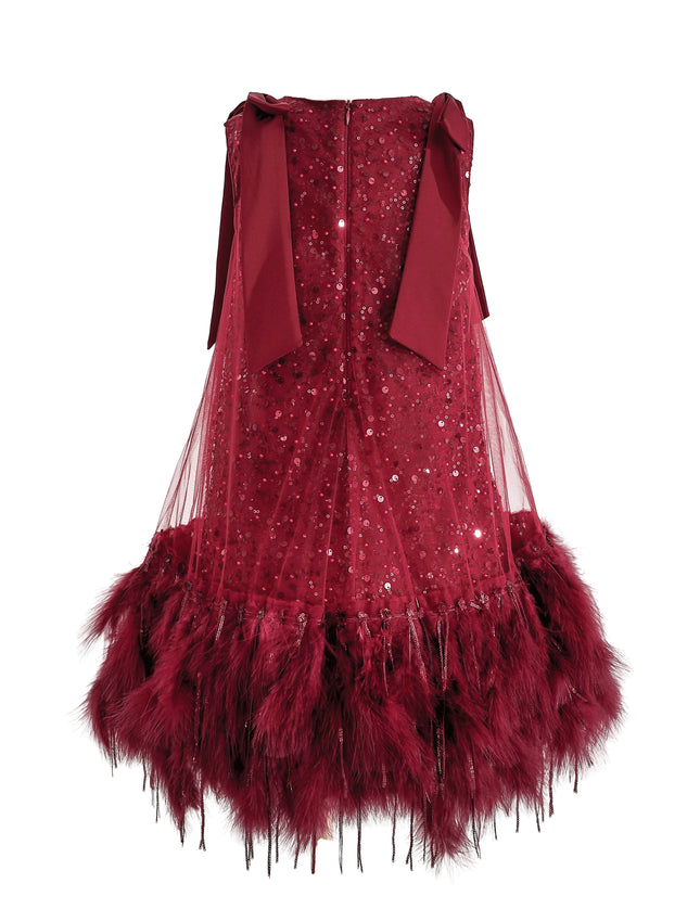kids atelier tulleen Red Sequin Feather Dress