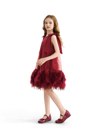kids atelier tulleen Red Sequin Feather Dress