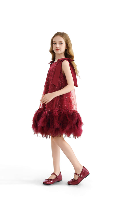 kids atelier tulleen Red Sequin Feather Dress