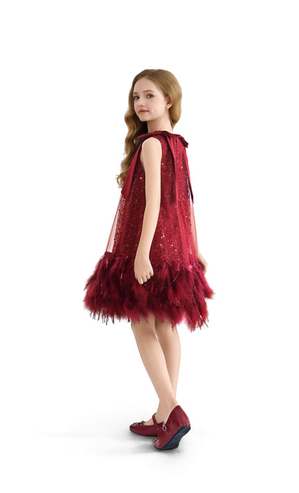 kids atelier tulleen Red Sequin Feather Dress
