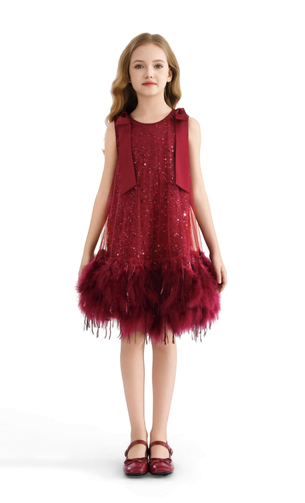 kids atelier tulleen Red Sequin Feather Dress
