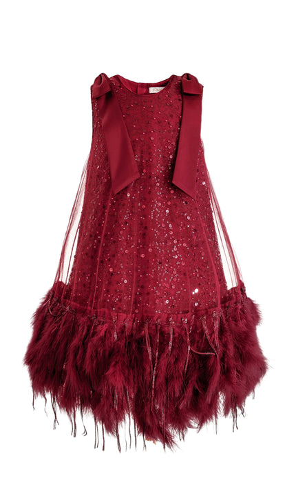 kids atelier tulleen Red Sequin Feather Dress