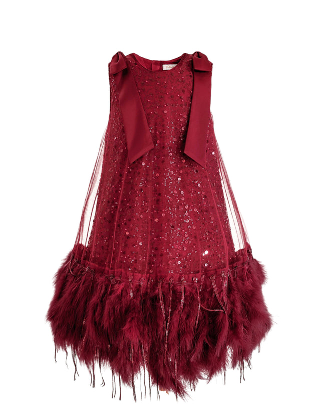 kids atelier tulleen Red Sequin Feather Dress