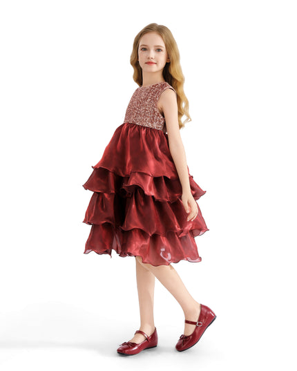 kids atelier tulleen Red Tiered Satin Party Dress