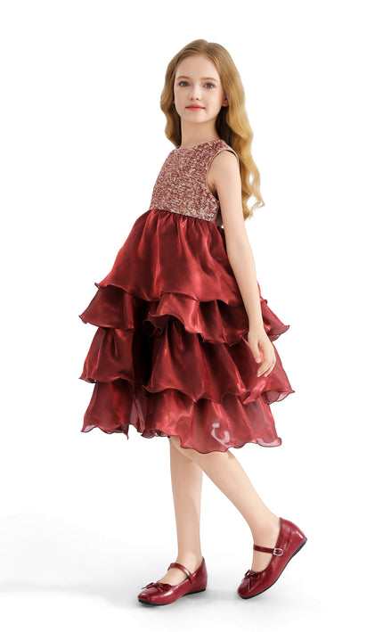 kids atelier tulleen Red Tiered Satin Party Dress