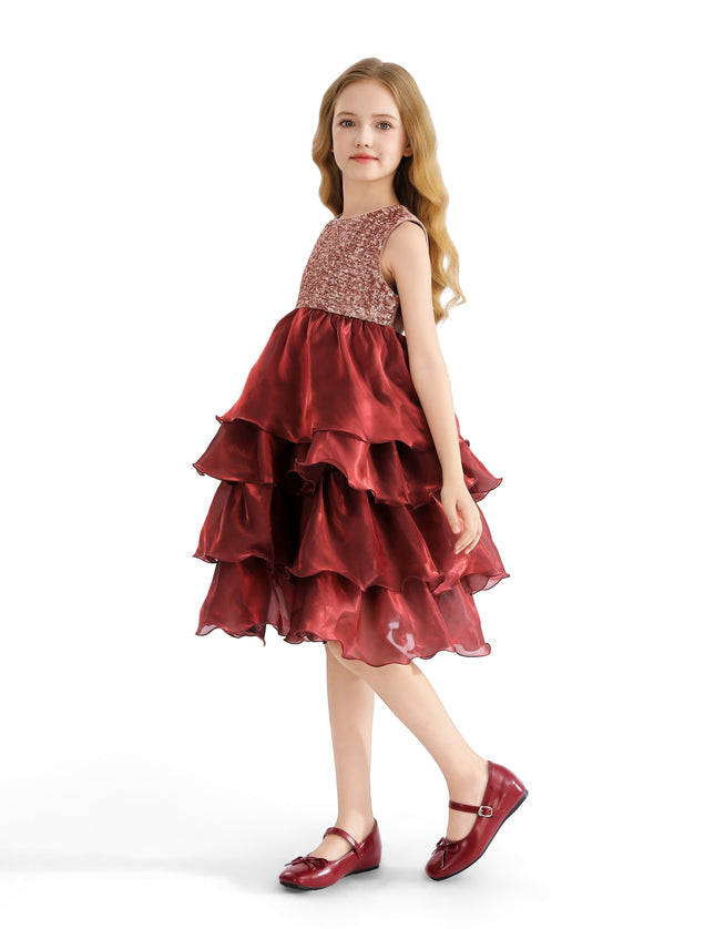 kids atelier tulleen Red Tiered Satin Party Dress