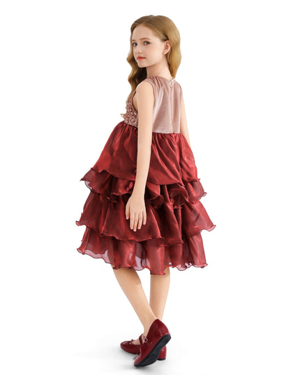 kids atelier tulleen Red Tiered Satin Party Dress