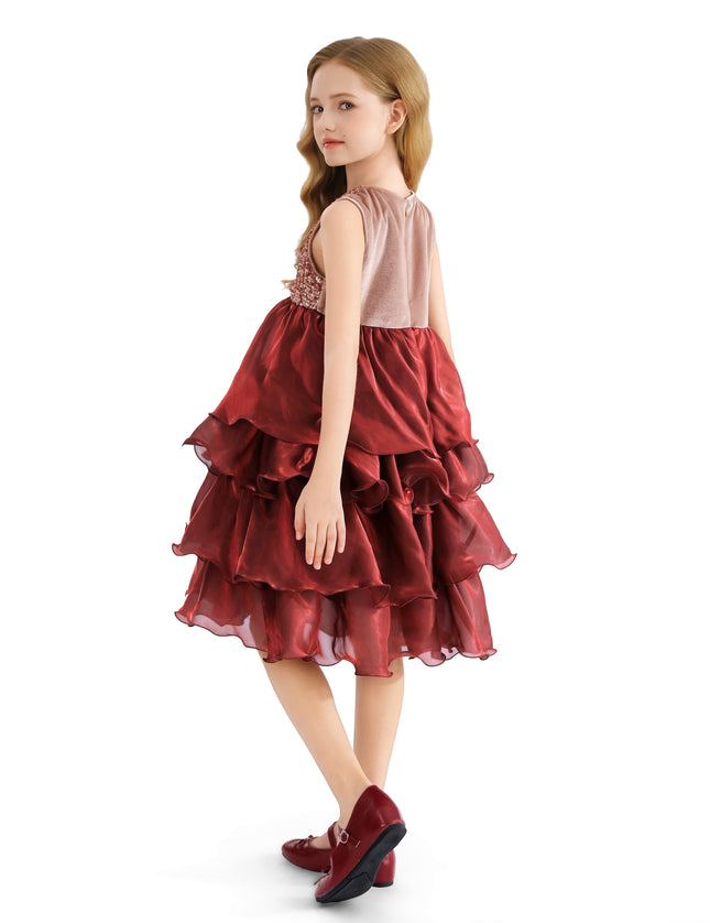 kids atelier tulleen Red Tiered Satin Party Dress