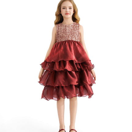 kids atelier tulleen Red Tiered Satin Party Dress