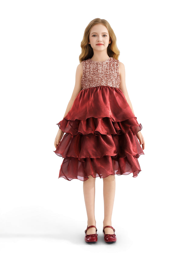kids atelier tulleen Red Tiered Satin Party Dress