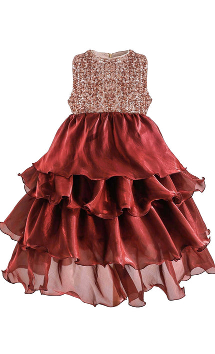 kids atelier tulleen Red Tiered Satin Party Dress