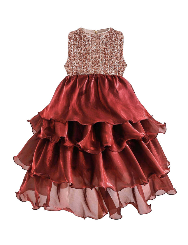 kids atelier tulleen Red Tiered Satin Party Dress