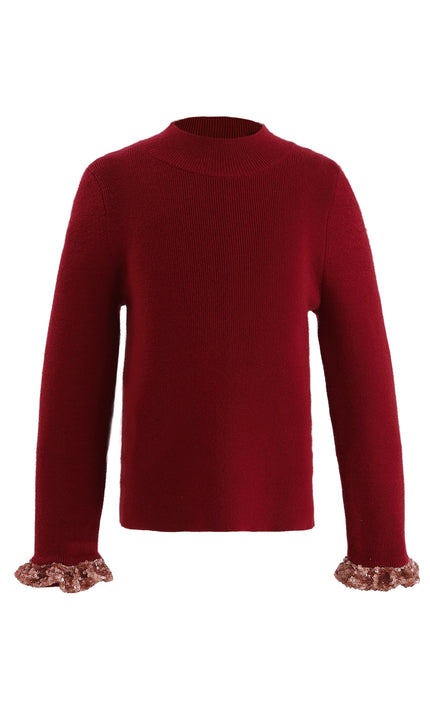kids atelier tulleen Ruby Red Ruffle-Knit Sweater