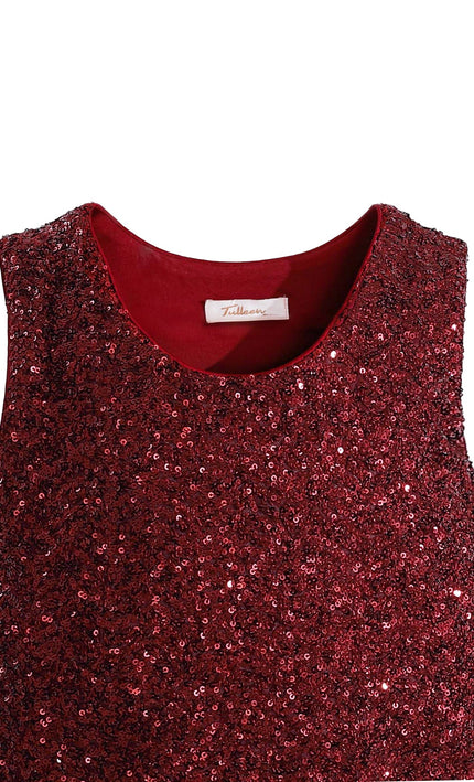 kids atelier tulleen Red Sequin Feather-Trim Set