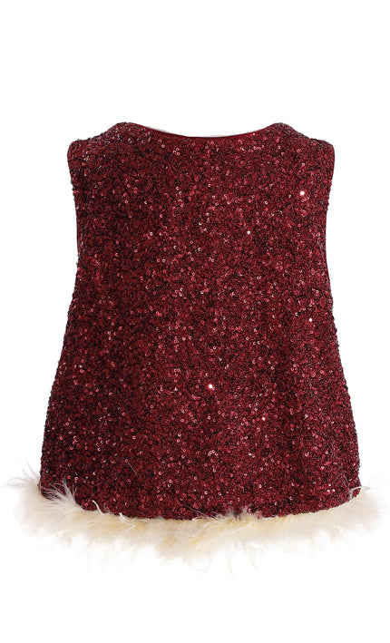 kids atelier tulleen Red Sequin Feather-Trim Set