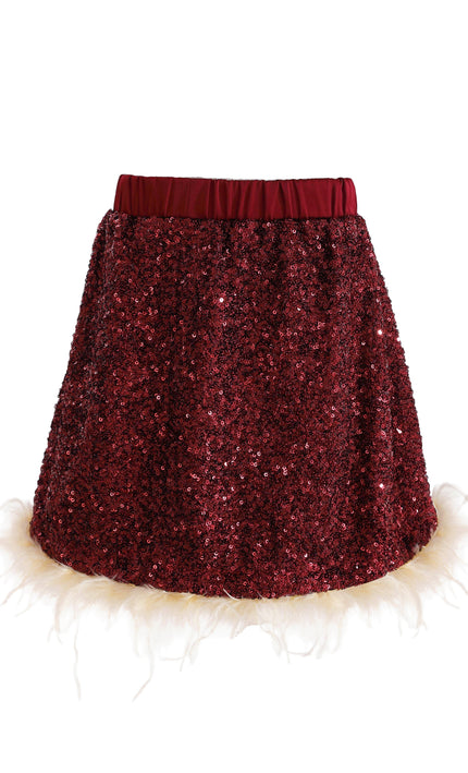 kids atelier tulleen Red Sequin Feather-Trim Set