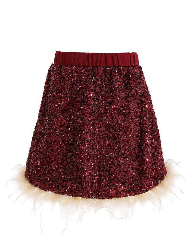 kids atelier tulleen Red Sequin Feather-Trim Set