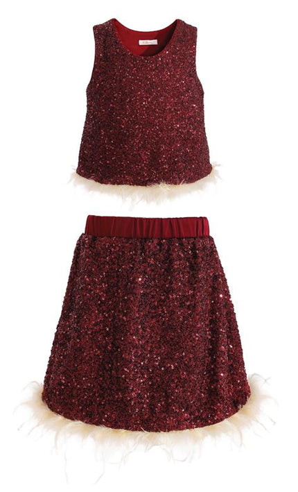 kids atelier tulleen Red Sequin Feather-Trim Set