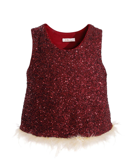 kids atelier tulleen Red Sequin Feather-Trim Set
