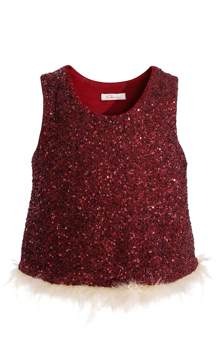 kids atelier tulleen Red Sequin Feather-Trim Set