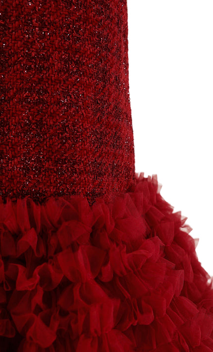 kids atelier tulleen Red Tweed & Tulle Ruffle Dress