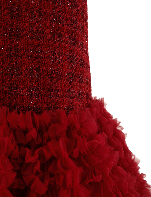 kids atelier tulleen Red Tweed & Tulle Ruffle Dress