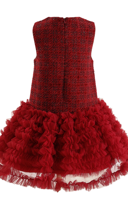kids atelier tulleen Red Tweed & Tulle Ruffle Dress