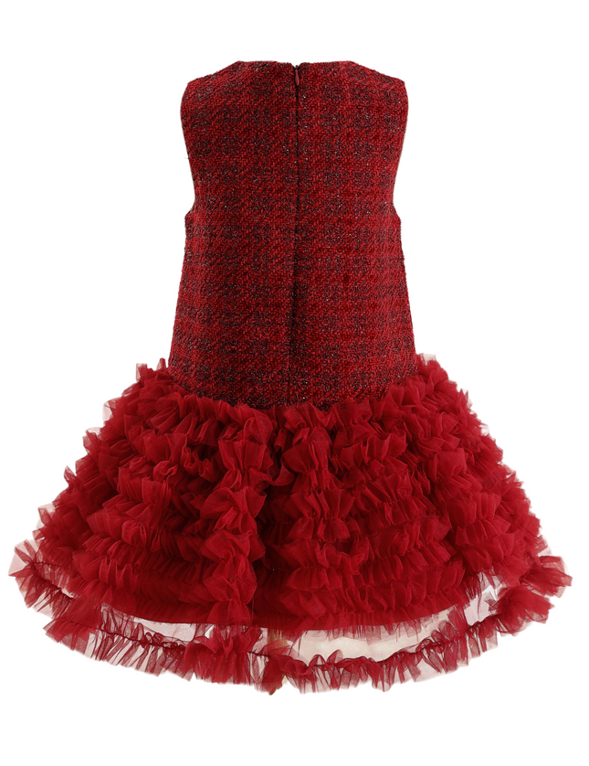 kids atelier tulleen Red Tweed & Tulle Ruffle Dress