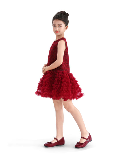 kids atelier tulleen Red Tweed & Tulle Ruffle Dress