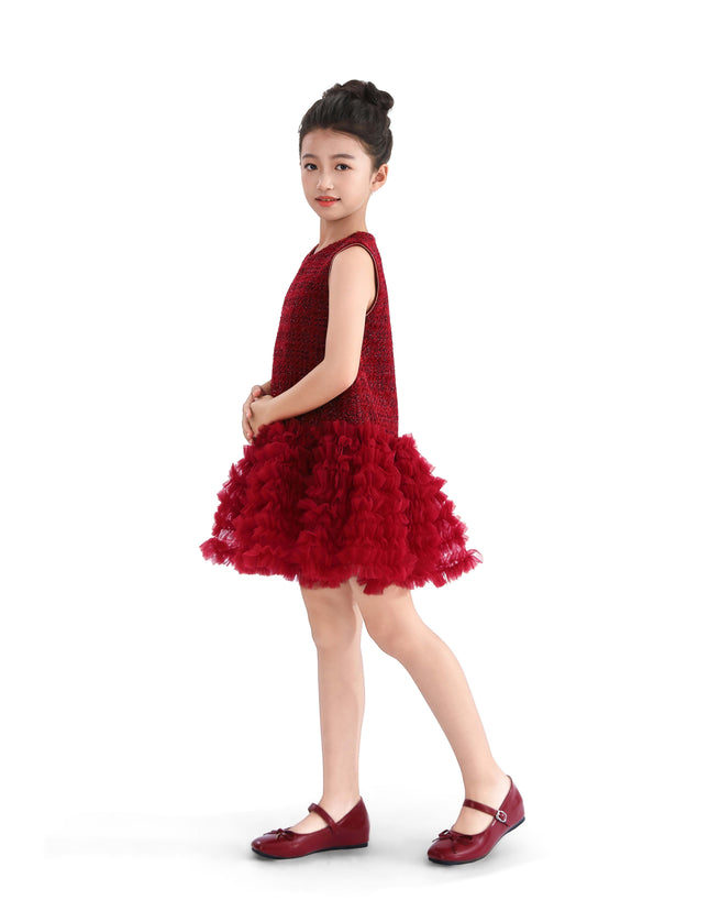 kids atelier tulleen Red Tweed & Tulle Ruffle Dress