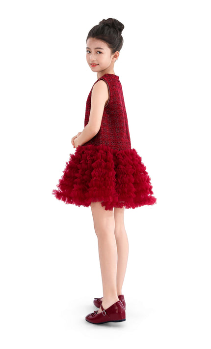 kids atelier tulleen Red Tweed & Tulle Ruffle Dress