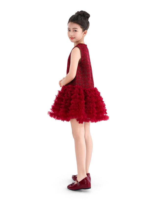 kids atelier tulleen Red Tweed & Tulle Ruffle Dress